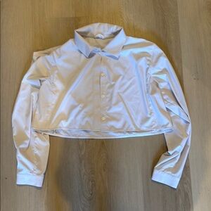 Alo Yoga White Cropped Button-Up Shirt